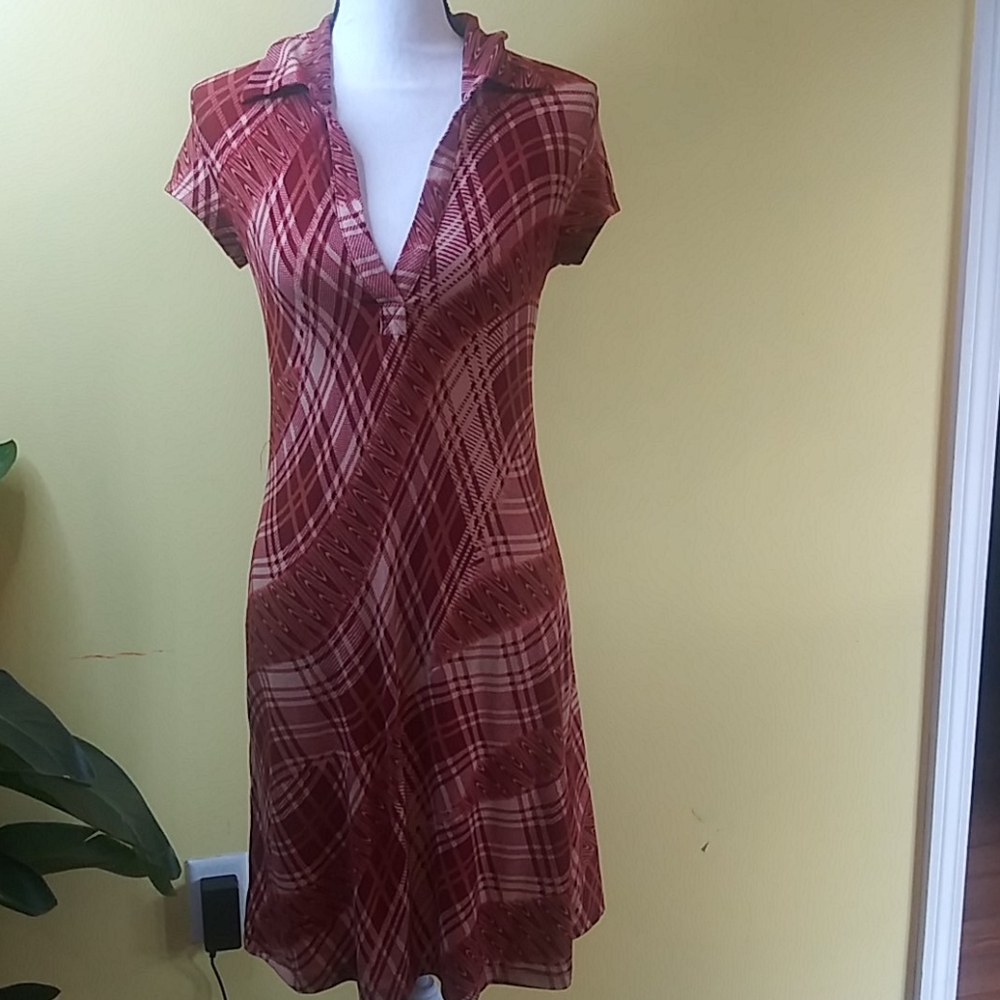 EXQUZ Women /Junior Burgundy/Tan Dress Size L